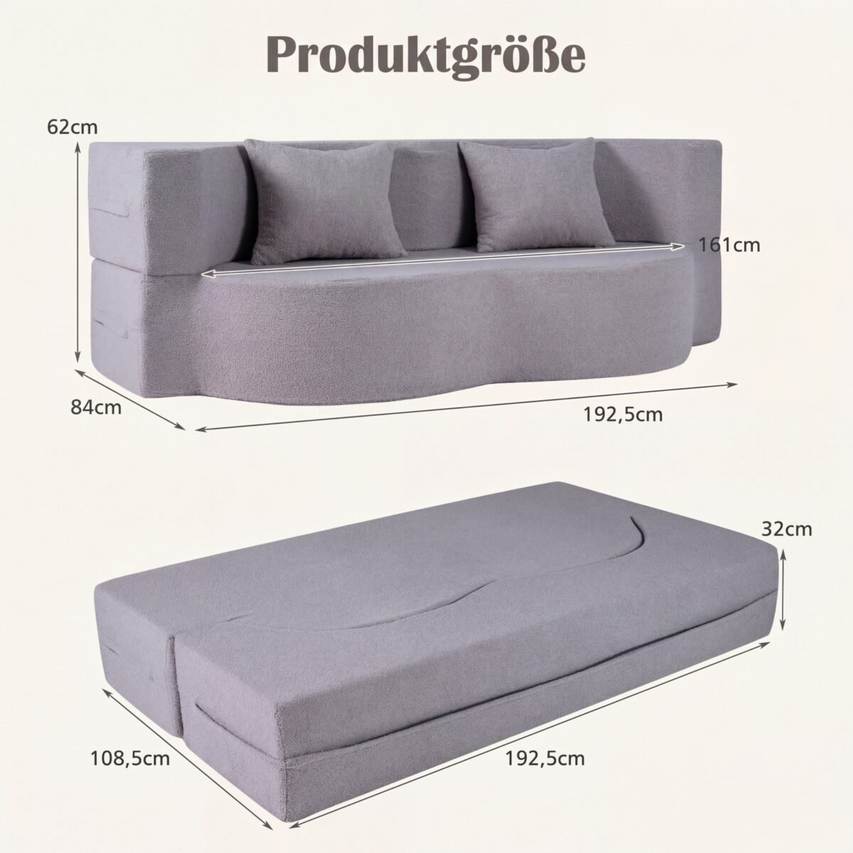 Atlenkiama sofa-lova su Teddy-Fleece apmušalu 2-in-1 (Pilka) – Paveikslėlis 5