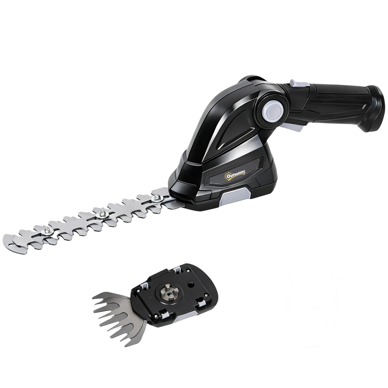 2-in-1 elektrinės gyvatvorių ir žolės žirklės su keičiamais ašmenimis ir dviem 2