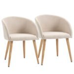 2 vnt. skandinaviško dizaino minkštų kėdžių su porankiais ir medinėmis kojomis