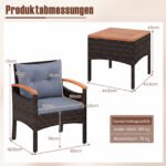 Ratano lauko baldų komplektas su krėslais ir šoniniu staliuku 3 dalių (Pilka) – Paveikslėlis 2