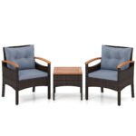 3 dalių Ratano Lauko Baldų Komplektas su Krėslais ir Šoniniu Staliuku (Pilka)