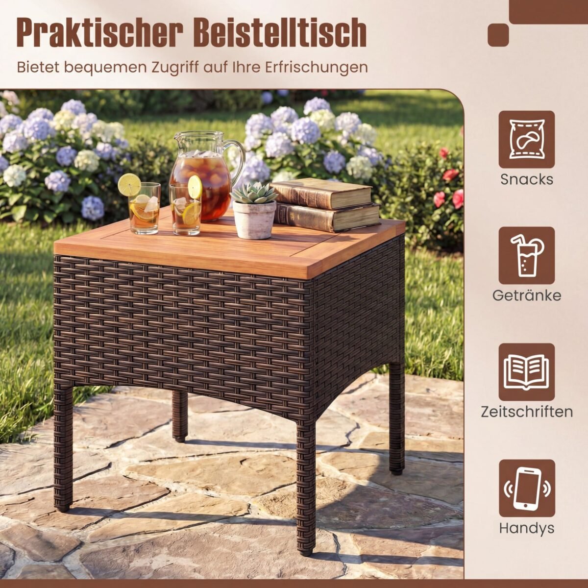 Ratano lauko baldų komplektas su krėslais ir šoniniu staliuku 3 dalių (Pilka) – Paveikslėlis 5