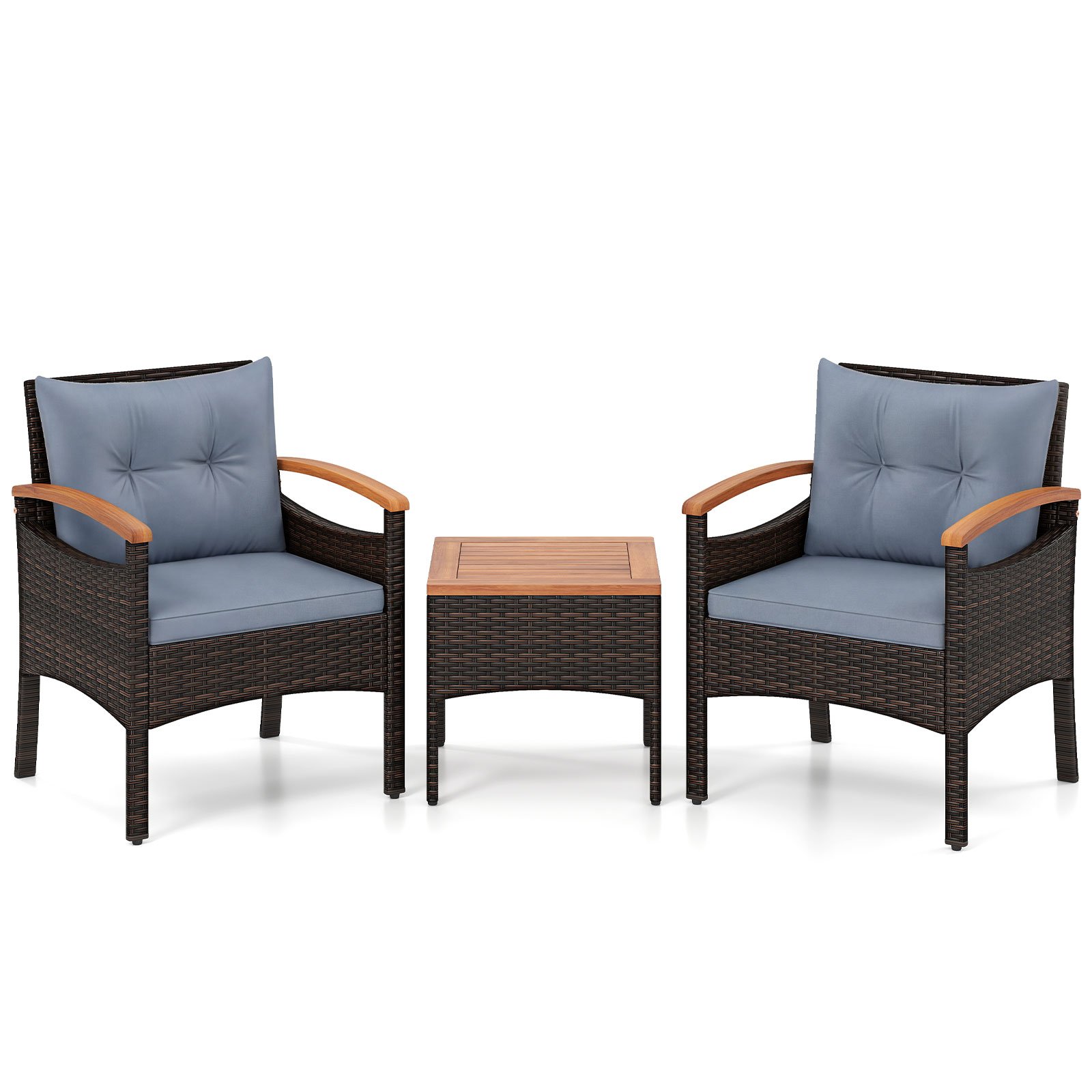 3 dalių Ratano Lauko Baldų Komplektas su Krėslais ir Šoniniu Staliuku (Pilka)