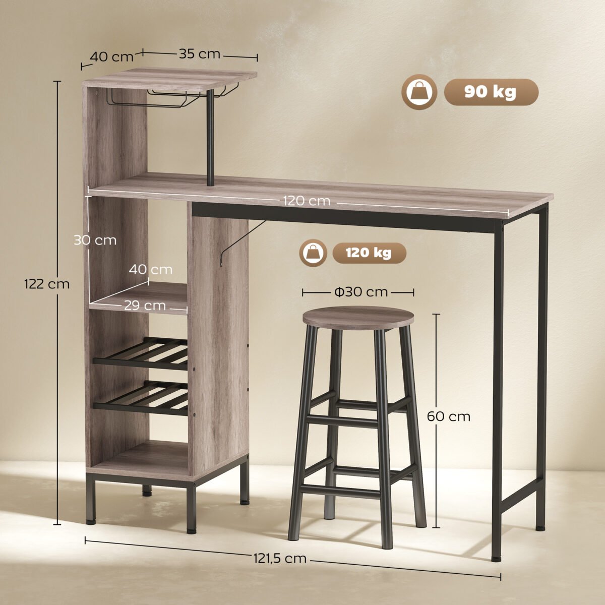3 dalių kompaktiškas baro komplektas su integruota vyno ir gėrimų saugykla – Paveikslėlis 3