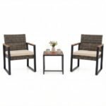 3 dalių lauko poilsio baldų komplektas su kėdėmis ir staliuku (Smėlio)