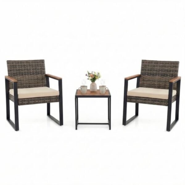 3 dalių lauko poilsio baldų komplektas su kėdėmis ir staliuku (Smėlio)