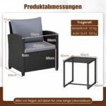 3 dalių ratano sodo baldų komplektas su 2 kėdėmis ir stiklo staliuku (Pilka) – Paveikslėlis 2