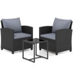 3 dalių ratano sodo baldų komplektas su 2 kėdėmis ir stiklo staliuku (Pilka)