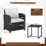 3 dalių ratano sodo baldų komplektas su stiklo staliuku ir minkštomis pagalvėlėmis (Smėlio) – Paveikslėlis 2