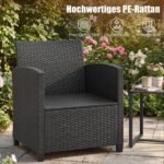 3 dalių ratano sodo baldų komplektas su stiklo staliuku ir minkštomis pagalvėlėmis (Smėlio) – Paveikslėlis 3