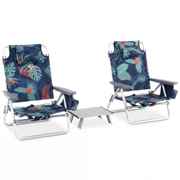 3 dalių sulankstomas lauko baldų komplektas su reguliuojamomis kėdėmis ir staliuku (Tamsiai mėlyna)