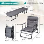 3-in-1 sulankstomas sodo gultas su reguliuojamu atlošu ir galvos atrama (Pilka + Juoda) – Paveikslėlis 2