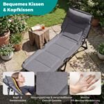 3-in-1 sulankstomas sodo gultas su reguliuojamu atlošu ir galvos atrama (Pilka + Juoda) – Paveikslėlis 4