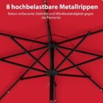 300 cm lauko skėtis su LED apšvietimu ir rankeniniu mechanizmu (Vyno spalva) – Paveikslėlis 4