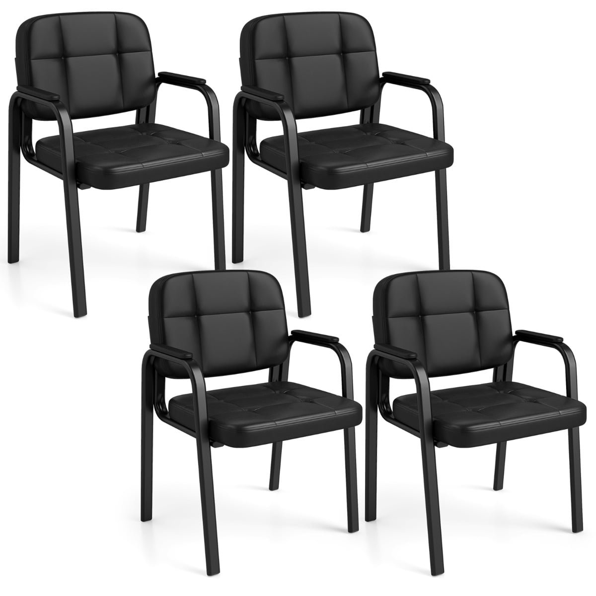 4 dalių konferencinių kėdžių rinkinys su paminkštintais porankiais (Juoda) 4 dalių konferencinių kėdžių rinkinys su paminkštintais porankiais (Juoda)