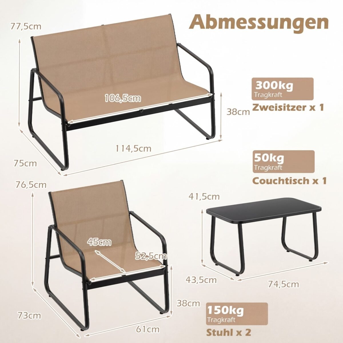 4 dalių lauko baldų rinkinys su grūdinto stiklo staliuku (Ruda) – Paveikslėlis 5