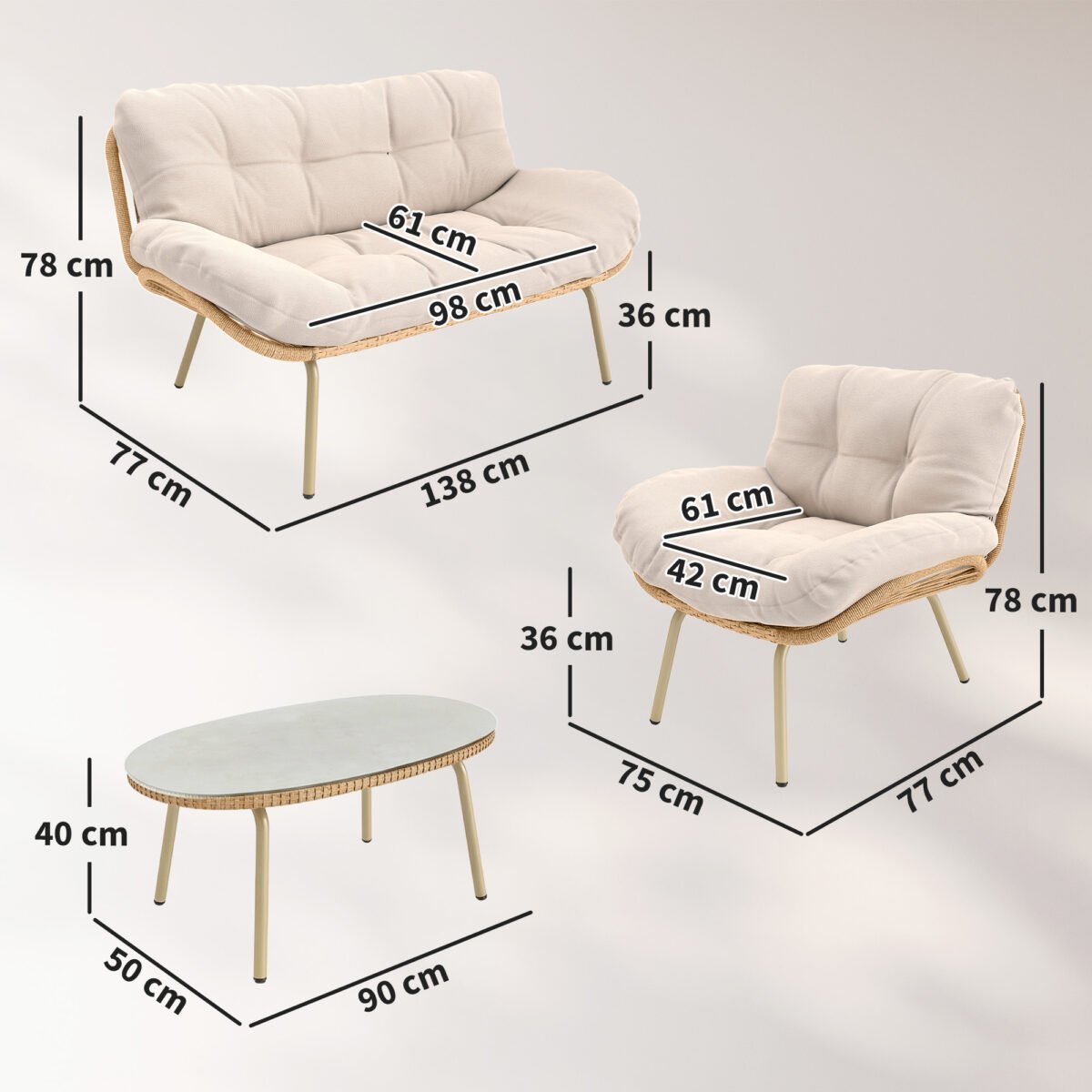 4 dalių poliratano lauko poilsio komplektas su giliomis sėdynėmis ir storomis pagalvėmis – Paveikslėlis 3