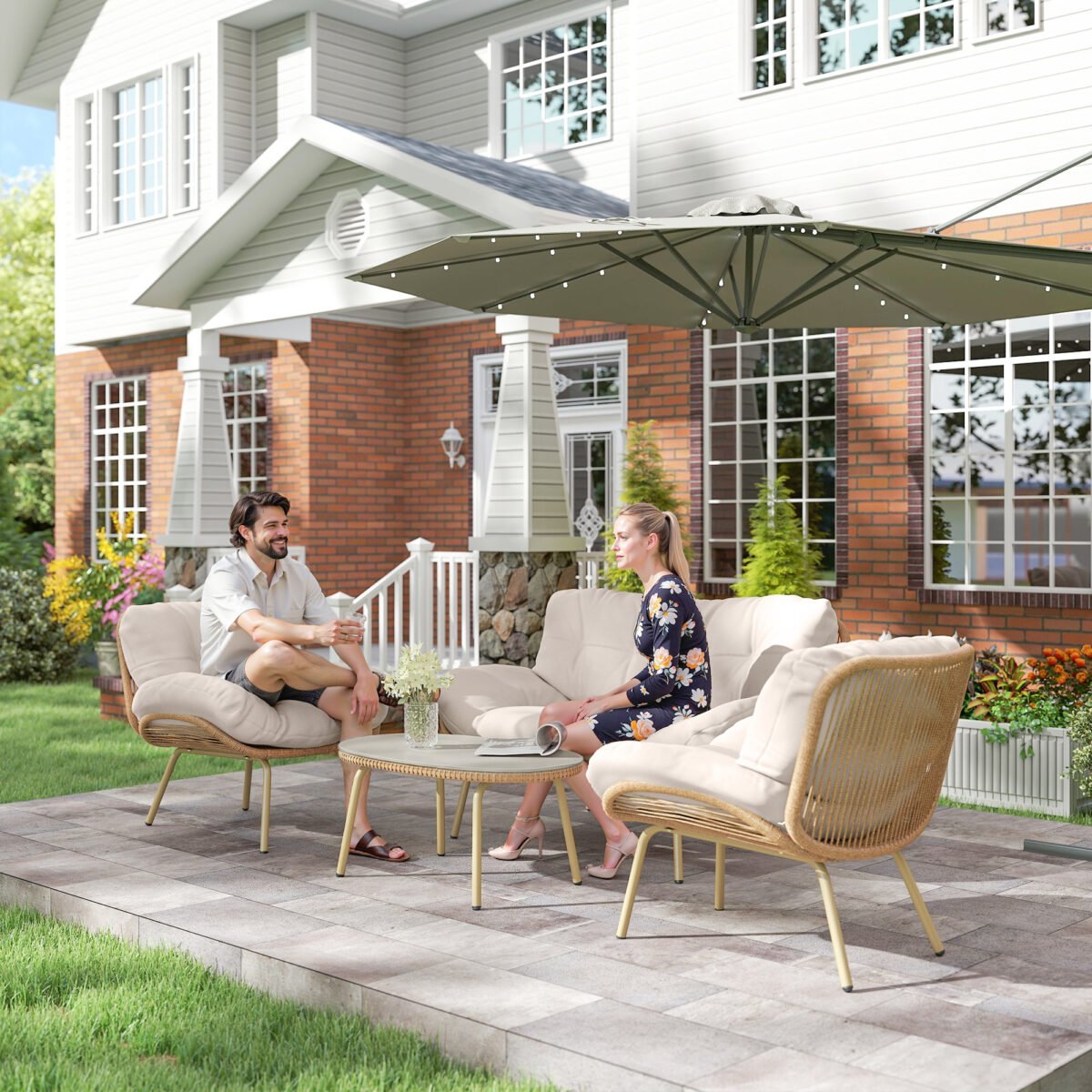 4 dalių poliratano lauko poilsio komplektas su giliomis sėdynėmis ir storomis pagalvėmis – Paveikslėlis 9