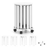 4 dalių sukraunamų medžio masyvo kėdžių komplektas su ratukų baze (Balta)