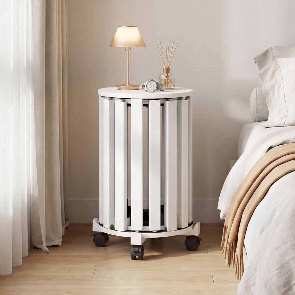 4 dalių sukraunamų medžio masyvo kėdžių komplektas su ratukų baze (Balta) – Paveikslėlis 3