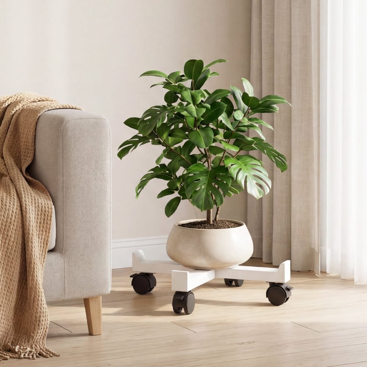 4 dalių sukraunamų medžio masyvo kėdžių komplektas su ratukų baze (Balta) – Paveikslėlis 4