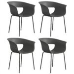 4 ergonomiškos lauko kėdės su porankiais ir ventiliuojamu atlošu