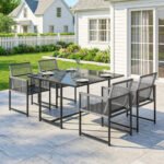 5 dalių lauko valgomojo komplektas su stikliniu stalu ir sulankstomomis virvinėmis pintomis kėdėmis – Paveikslėlis 2