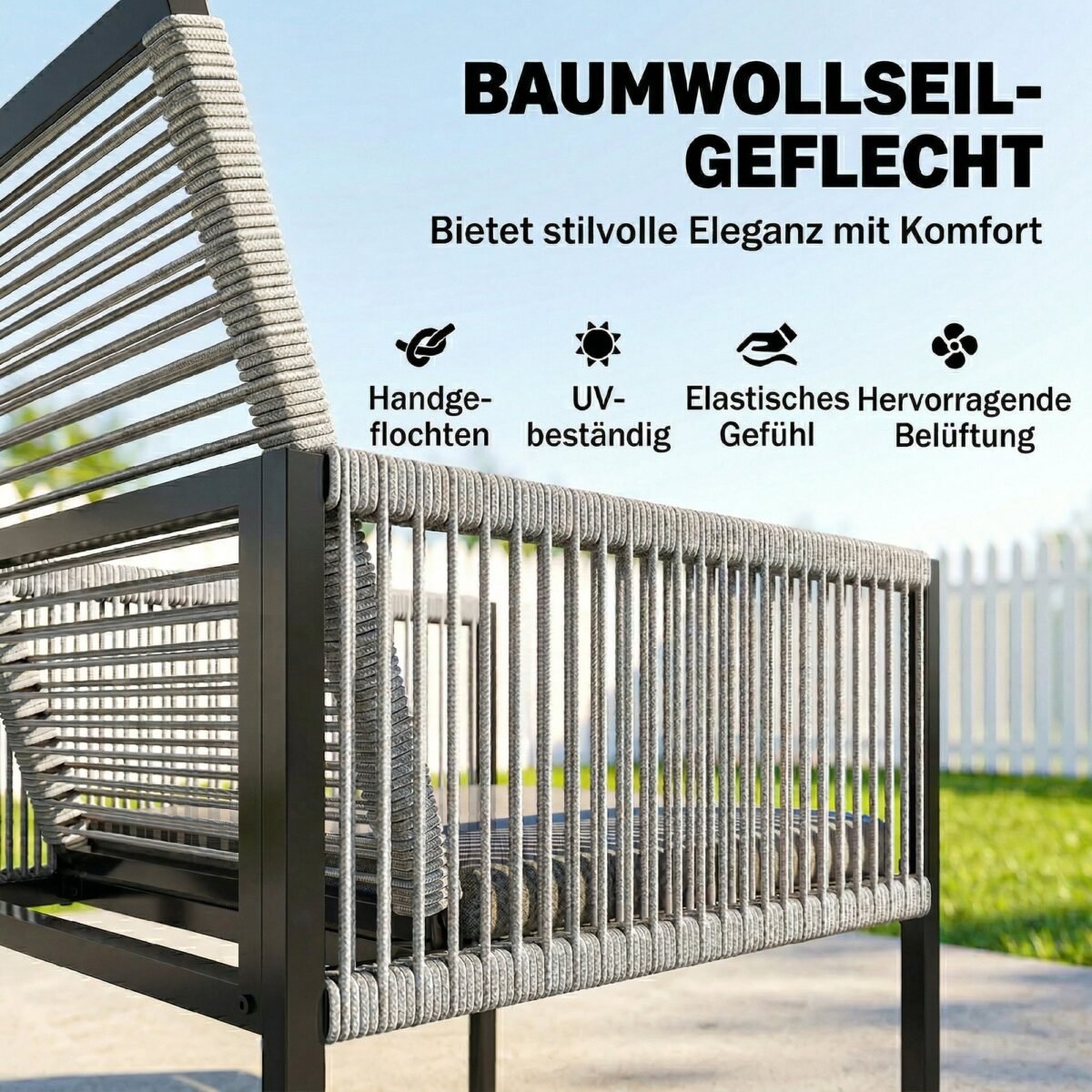 5 dalių lauko valgomojo komplektas su stikliniu stalu ir sulankstomomis virvinėmis pintomis kėdėmis – Paveikslėlis 5