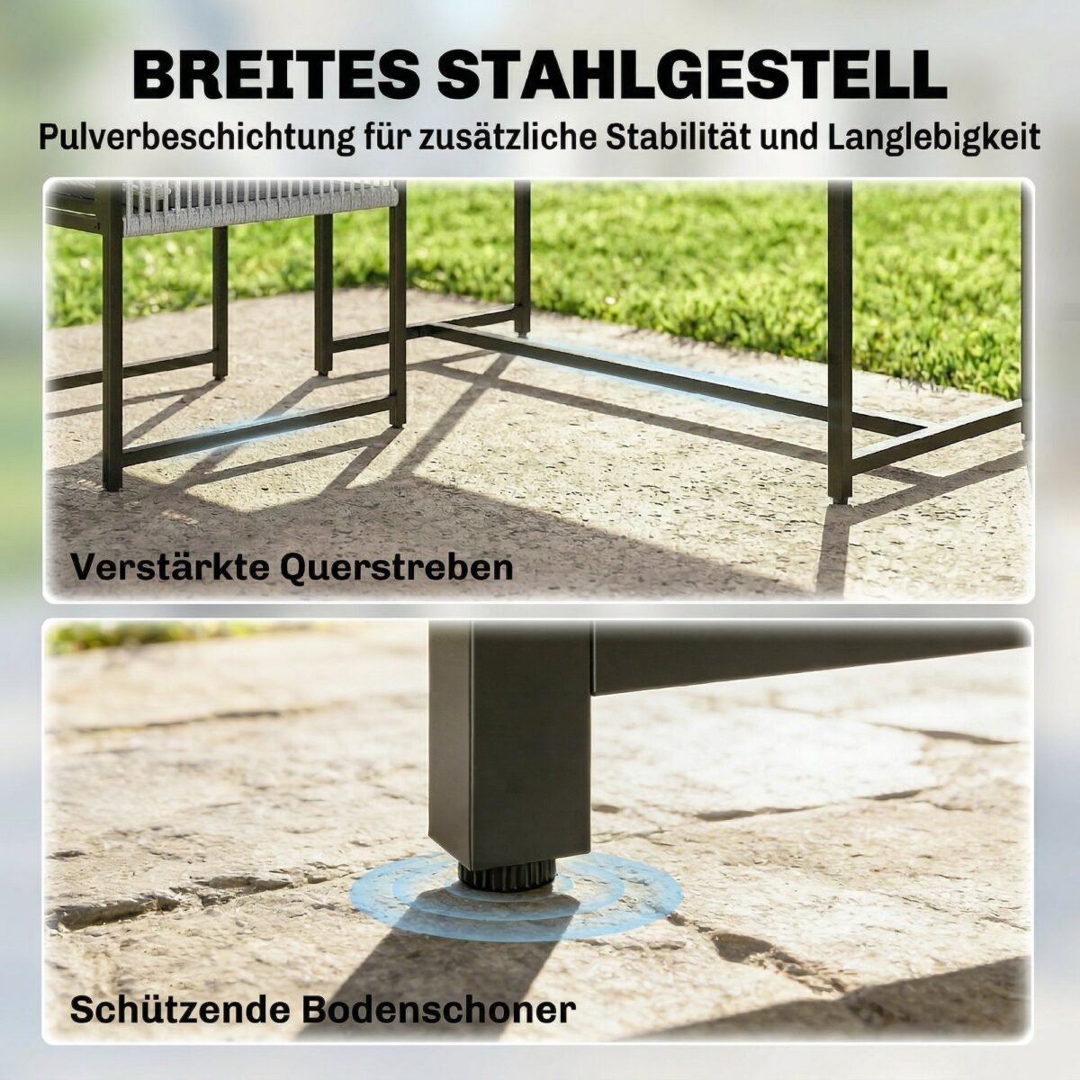 5 dalių lauko valgomojo komplektas su stikliniu stalu ir sulankstomomis virvinėmis pintomis kėdėmis – Paveikslėlis 8