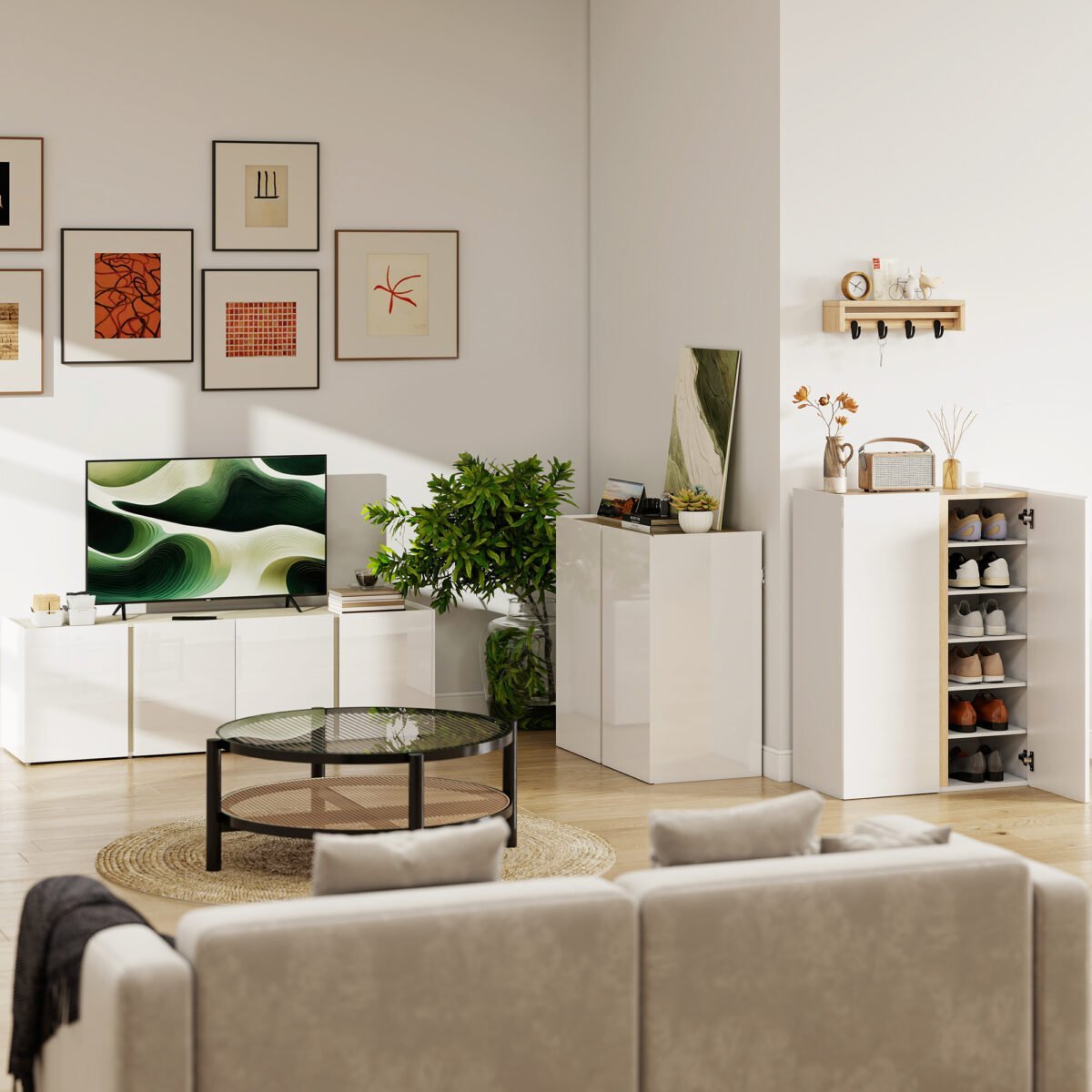 6 lygių batų spintelė su švelniu uždarymu ir be rankenų – Paveikslėlis 9