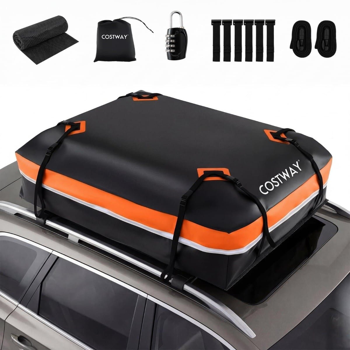 600 l talpos Automobilio Stogo Dėžė su neslystančiu pagrindu (Oranžinė)