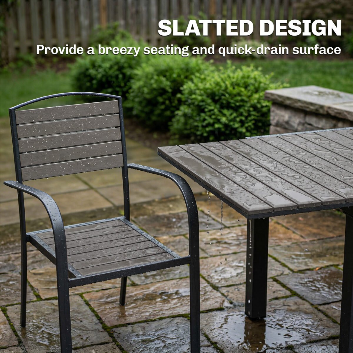 7 dalių išplečiamas lauko valgomojo komplektas su 6 kėdėmis ir medienos imitacijos lamelėmis – Paveikslėlis 8