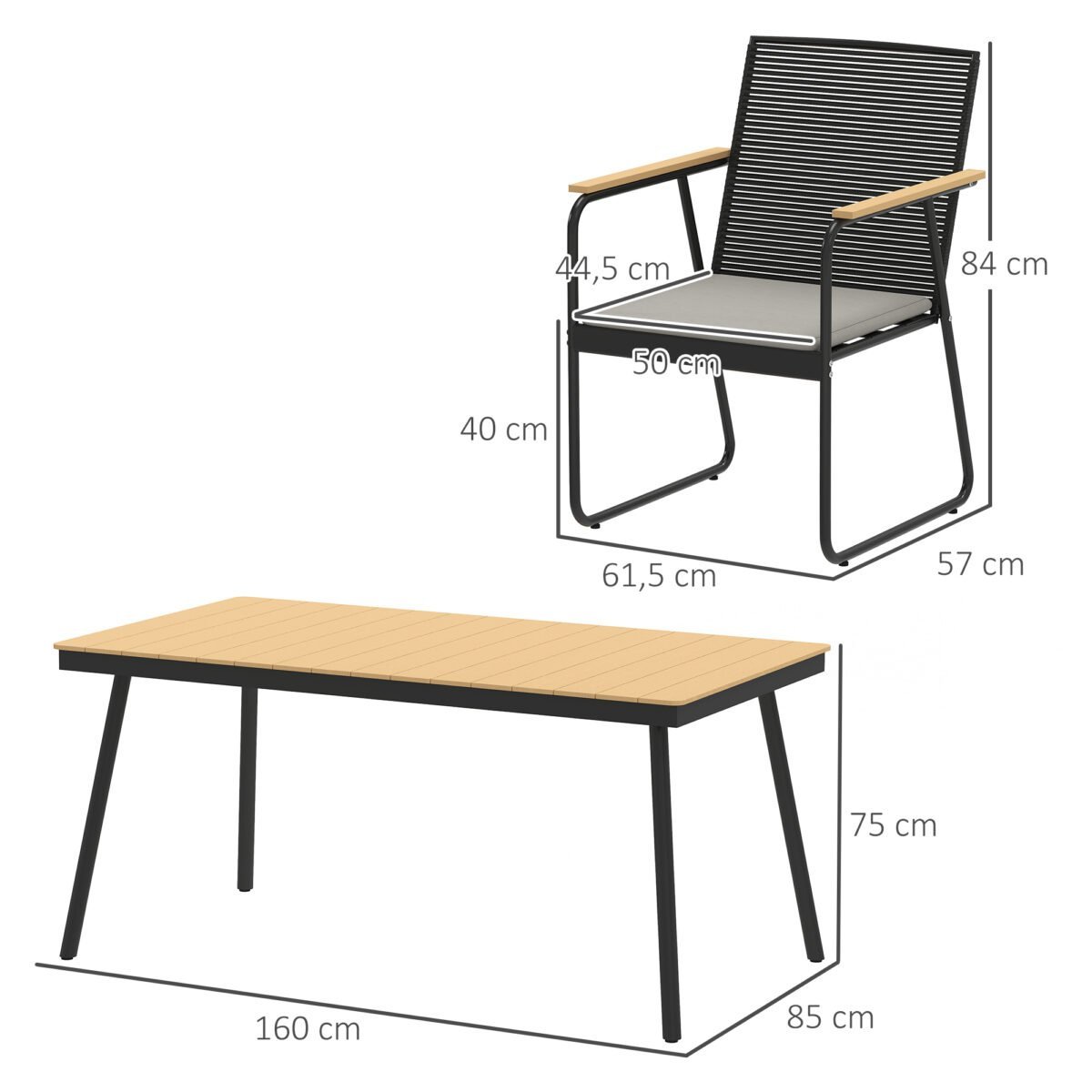 7 dalių lauko valgomojo komplektas 6 asmenims su metaliniu rėmu ir oro sąlygoms atspariu stalviršiu – Paveikslėlis 3