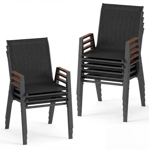 8 dalių sukraunamų sodo kėdžių komplektas su kvėpuojančiu Teslin audiniu (Juoda)