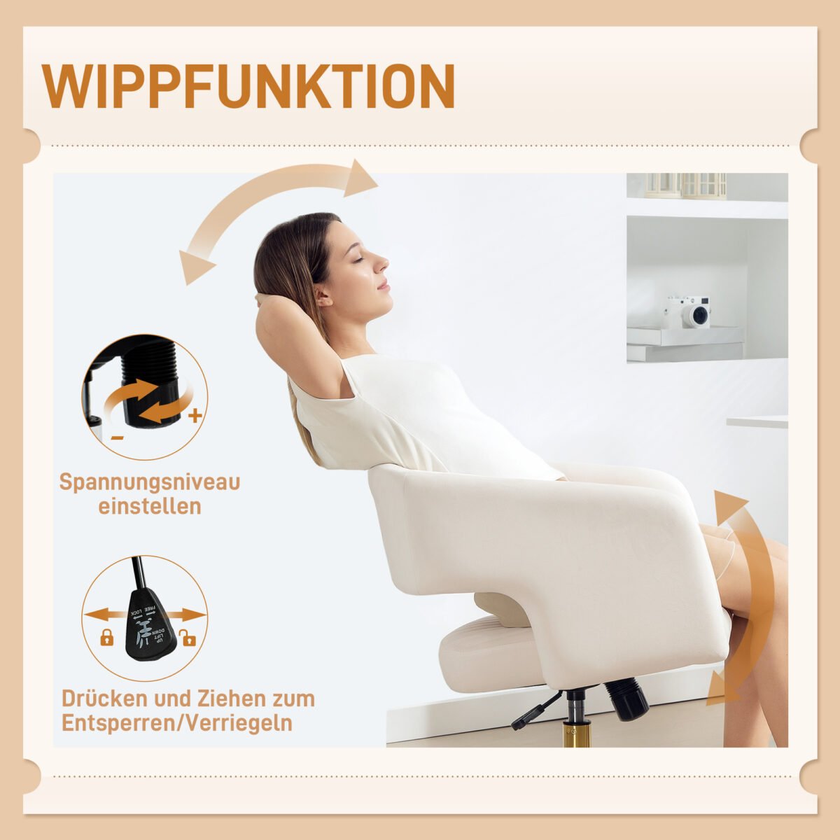 Aksominė biuro kėdė su reguliuojamu aukščiu ir supimo funkcija – Paveikslėlis 5