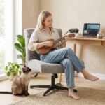 Aksomu aptraukta besisukanti lounge kėdė su aukščio reguliavimu – Paveikslėlis 2