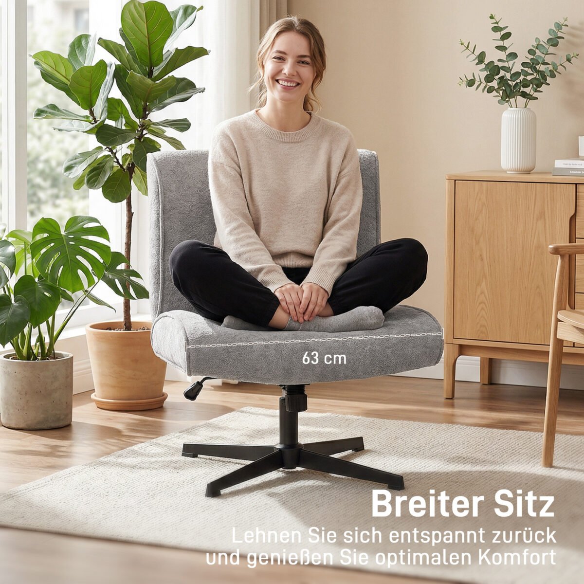 Aksomu aptraukta besisukanti lounge kėdė su aukščio reguliavimu – Paveikslėlis 5