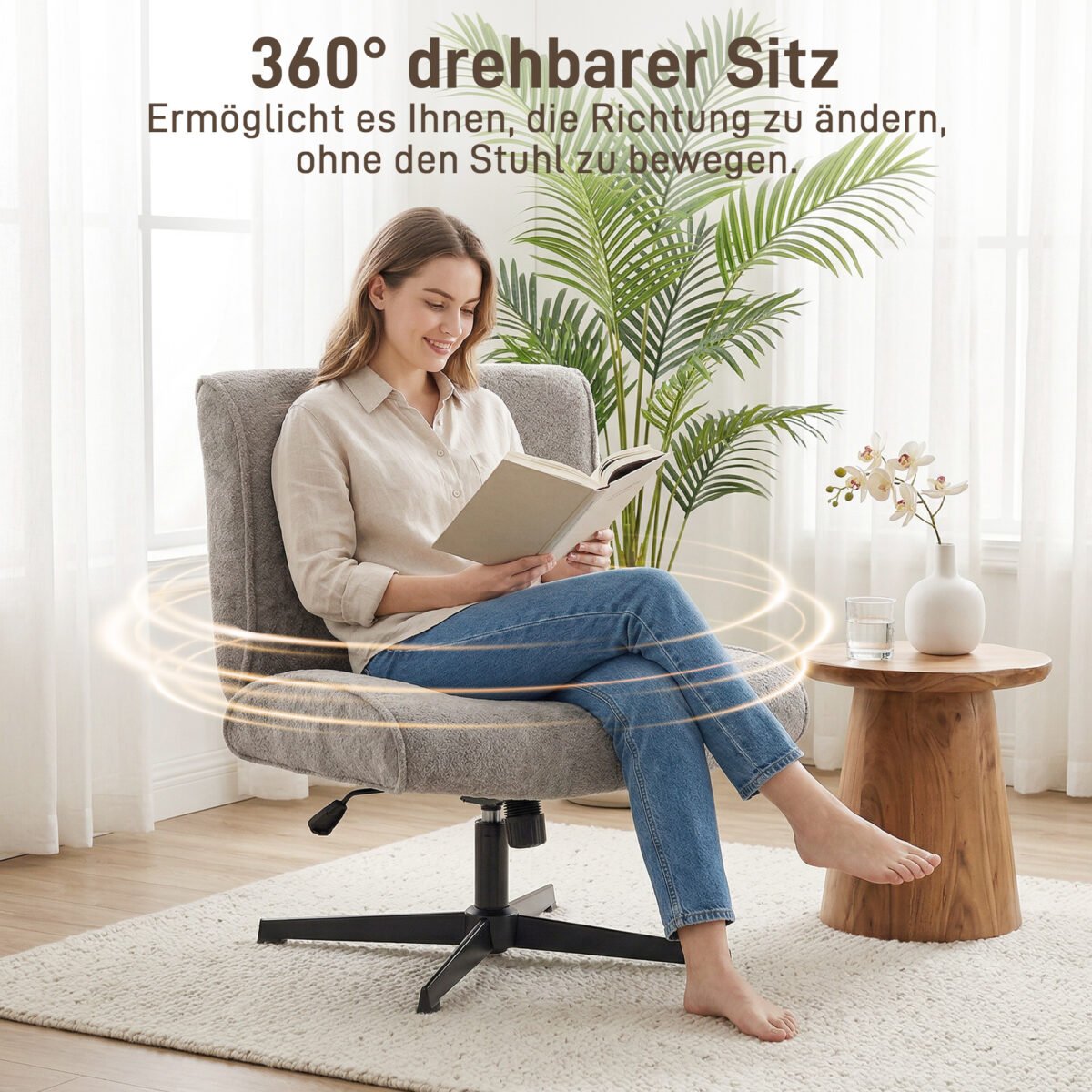 Aksomu aptraukta besisukanti lounge kėdė su aukščio reguliavimu – Paveikslėlis 6