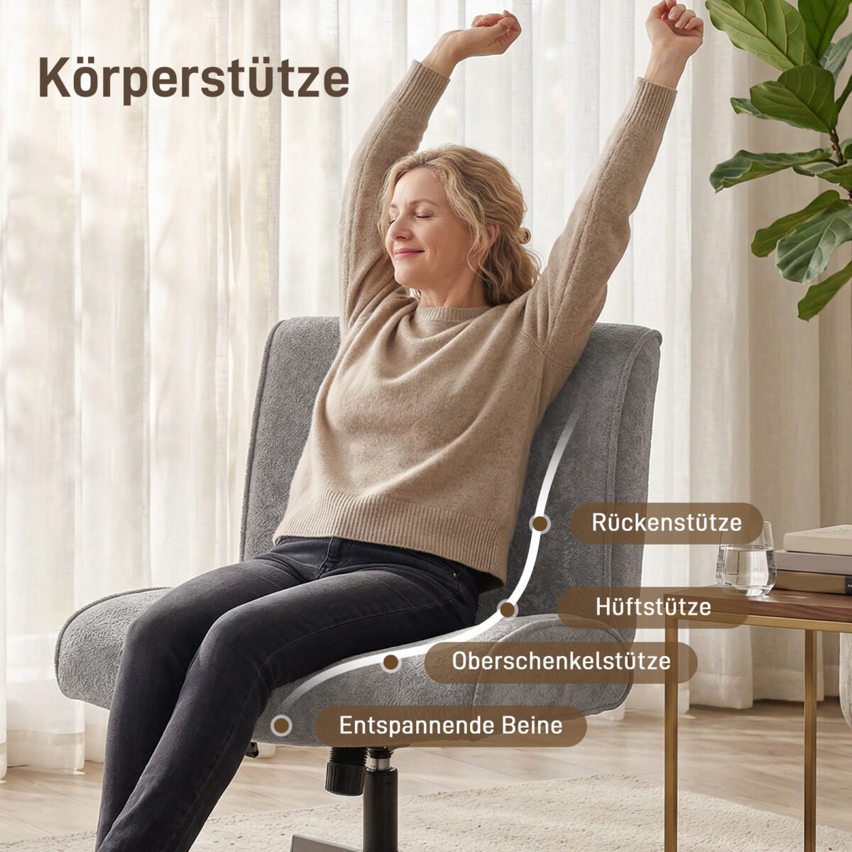 Aksomu aptraukta besisukanti lounge kėdė su aukščio reguliavimu – Paveikslėlis 8