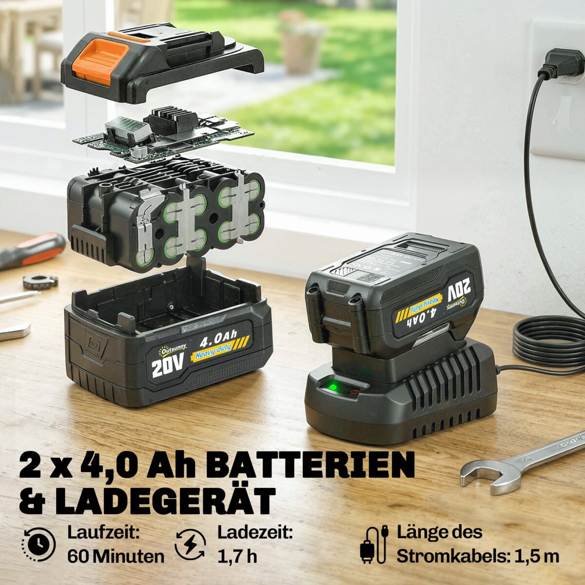 Akumuliatorinis žolės trimeris su dviem baterijomis ir reguliuojama teleskopine rankena – Paveikslėlis 6