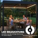 Aliumininė pergola 3x3 m su reguliuojamu lamelių stogu ir LED apšvietimu – Paveikslėlis 4