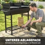 Anglinis grilis ant ratų su dviem kepimo zonomis ir reguliuojamo aukščio grotelėmis