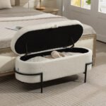 Aptrauktas suoliukas su daiktadėže ir plieninėmis kojomis – Paveikslėlis 2