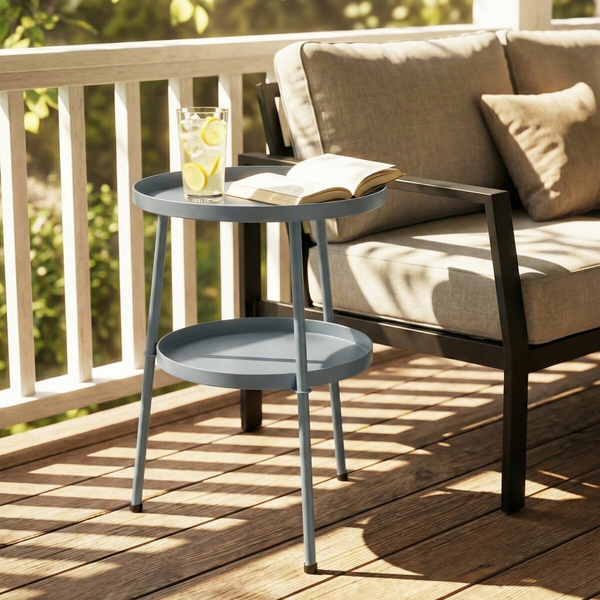 Apvalus metalinis balkono staliukas su reguliuojamomis kojelėmis ir dviejų pakopų dizainu 36 cm – Paveikslėlis 7