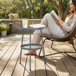 Apvalus metalinis balkono staliukas su reguliuojamomis kojelėmis ir dviejų pakopų dizainu 36 cm – Paveikslėlis 9