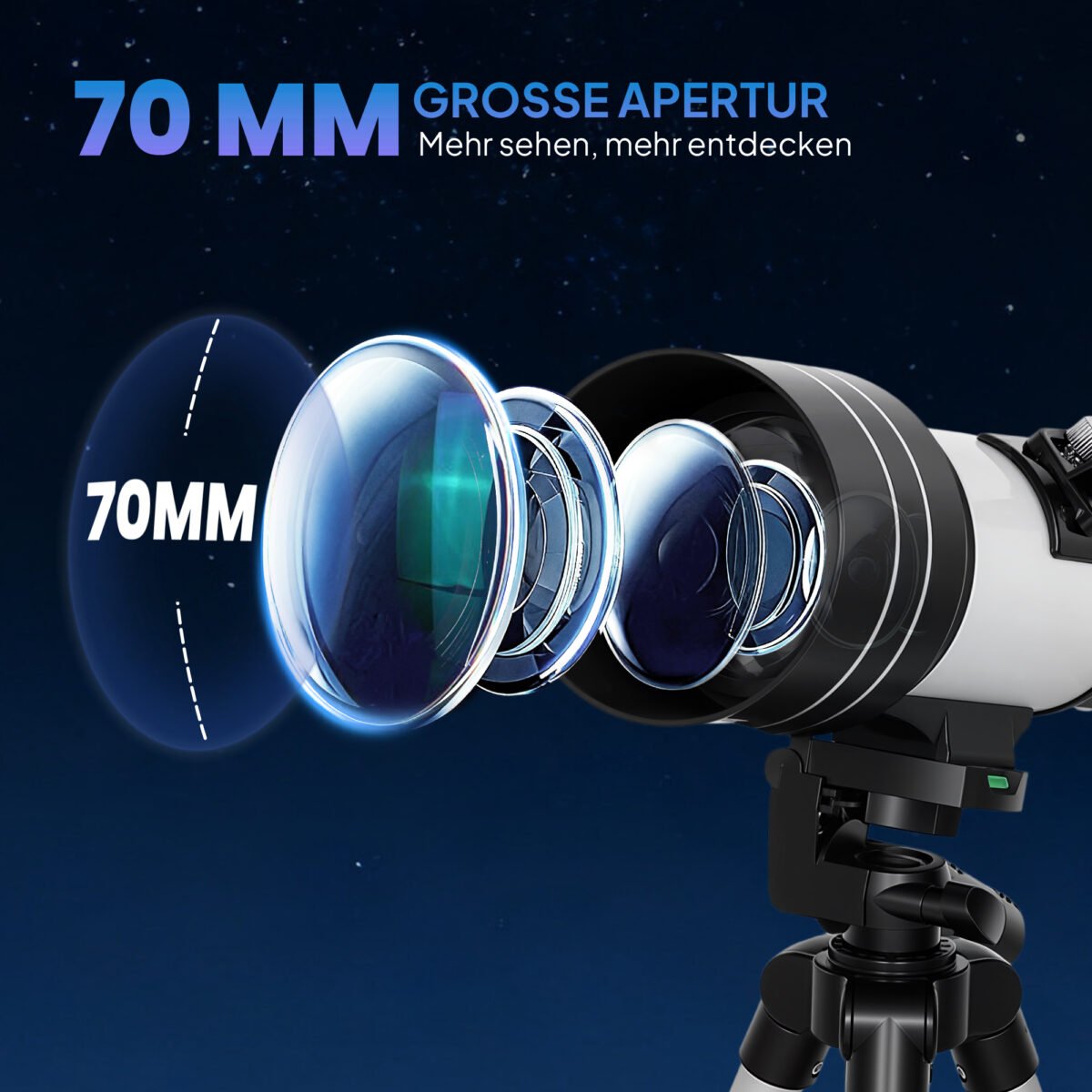 Astronominis teleskopas su 70 mm objektyvu ir reguliuojamo aukščio stovu – Paveikslėlis 4