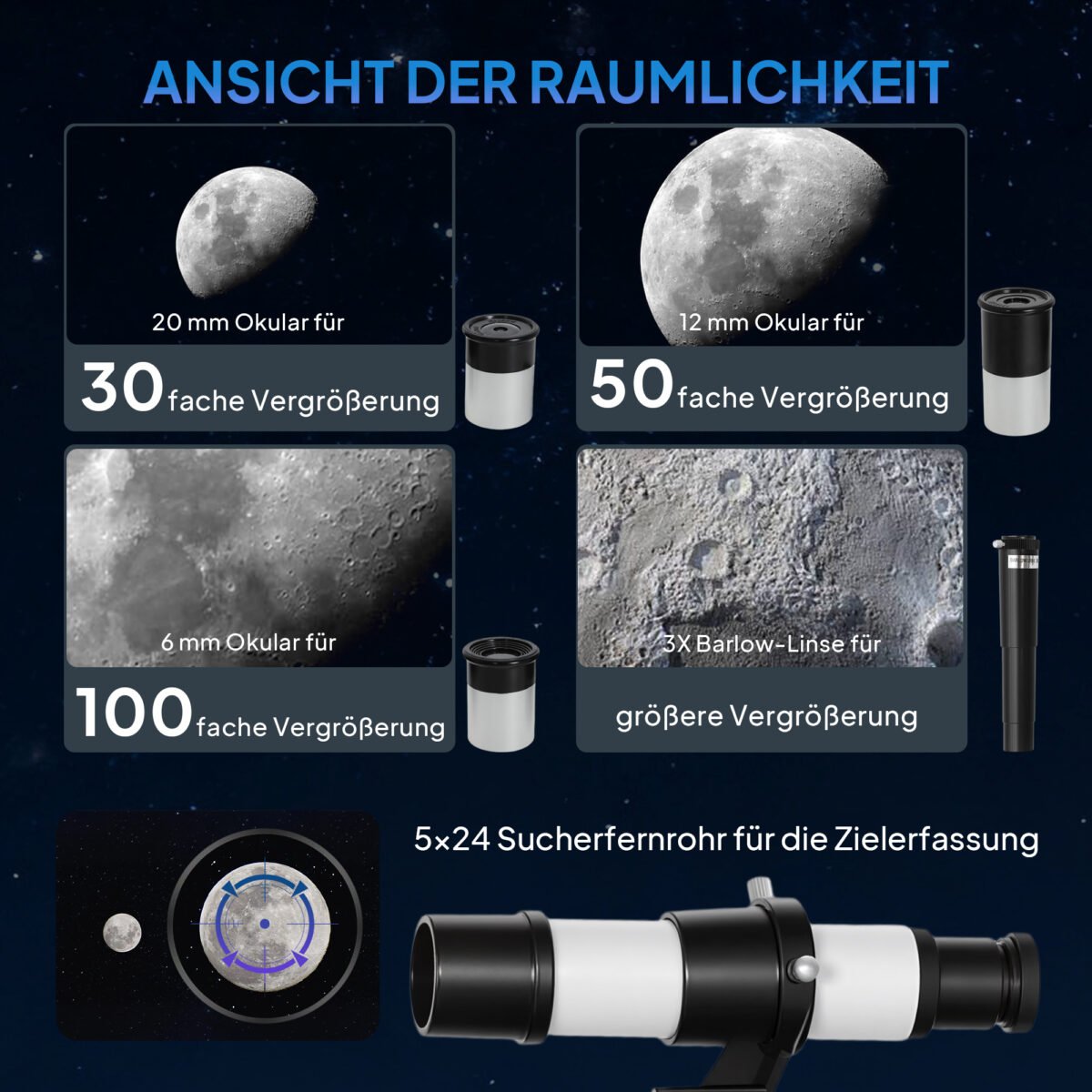 Astronominis teleskopas su 70 mm objektyvu ir reguliuojamo aukščio stovu – Paveikslėlis 5