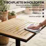 Atsparus oro sąlygoms kvadratinis lauko staliukas su medžio imitacijos stalviršiu
