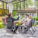Atsparus oro sąlygoms lauko stalas 150x90 cm su skėčio anga