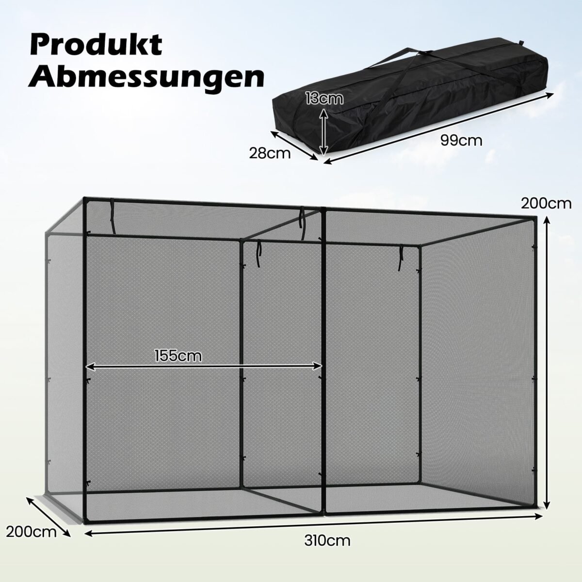 Augalų apsaugos palapinė su užsukamomis durimis ir transportavimo krepšiu (Juoda) – Paveikslėlis 2